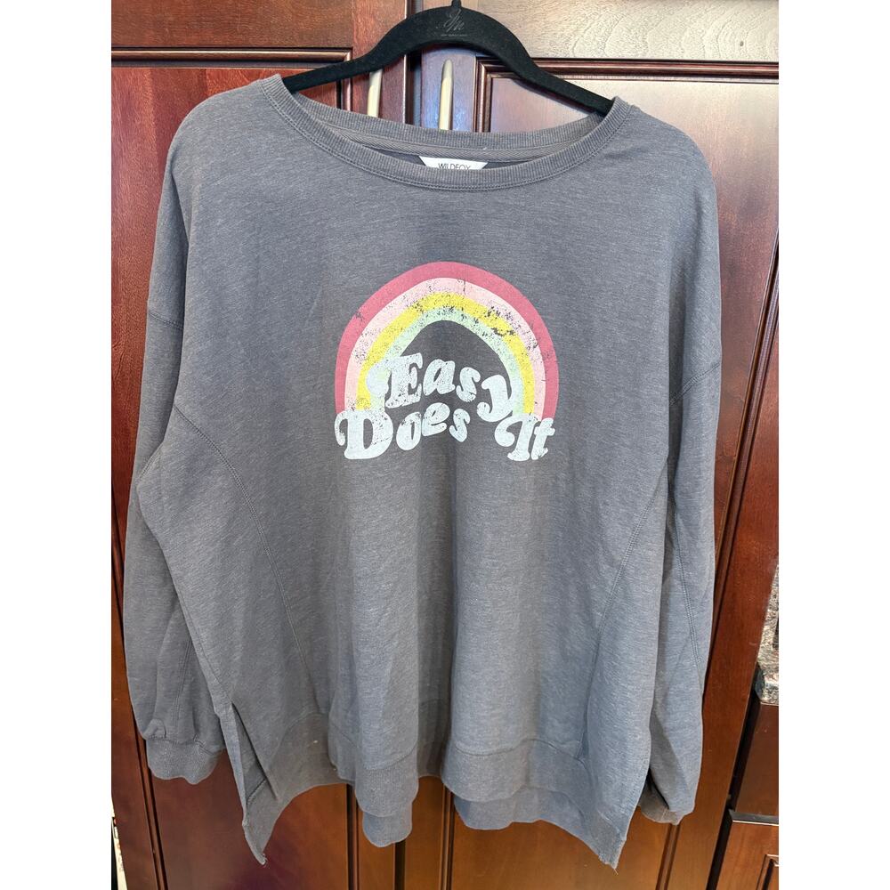 Wildfox Easy Does It Gray Sweatshirt with side slits Size XXL